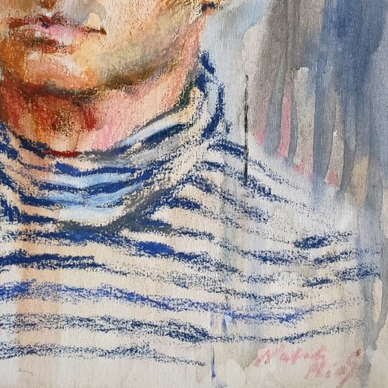 Man in a Striped Shirt — Mixed Media Portrait