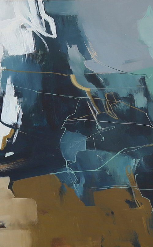 "Bosco" Abstract dark teal beige acrylic art by Nina Smykalova