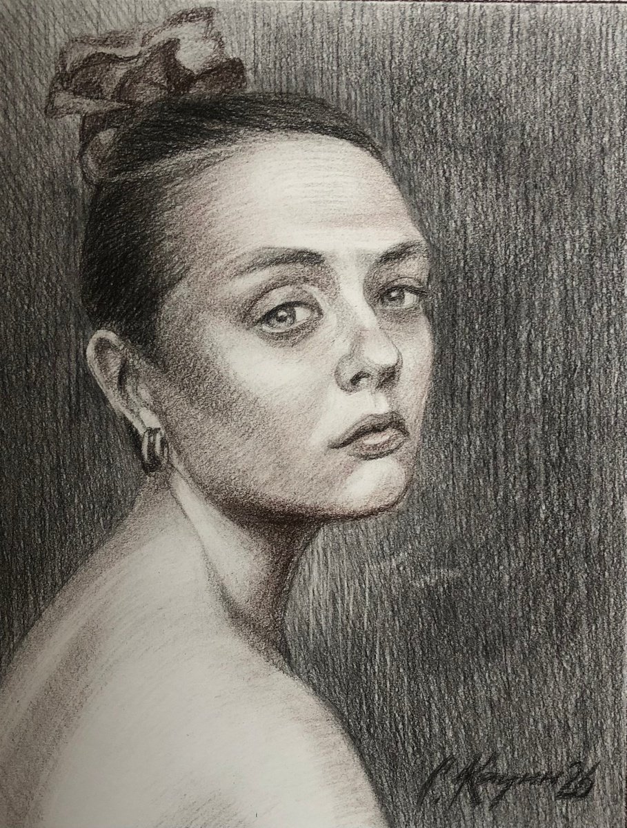 Charcoal Drawing , A Girl With Sad Eyes By Sergey Kachin, 12 X 16, Artwork For Sale On Artfinder