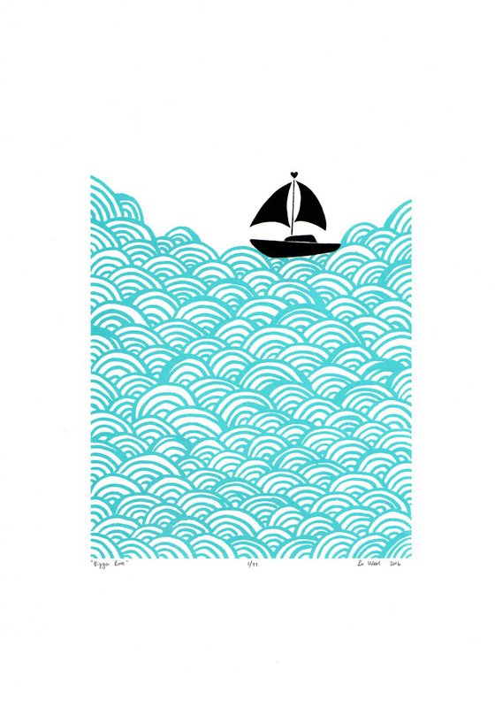 Bigger Boat in Aqua - Unframed - FREE Worldwide Delivery