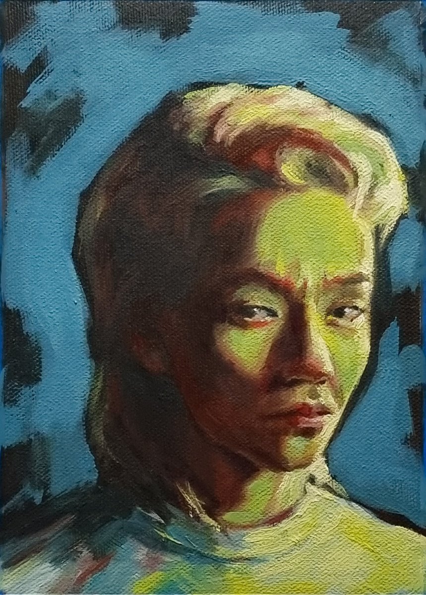 Expressive Portrait Oil Painting By Artmoods Tp, 7 X 9, Interlude 0424-05, Original Artwork