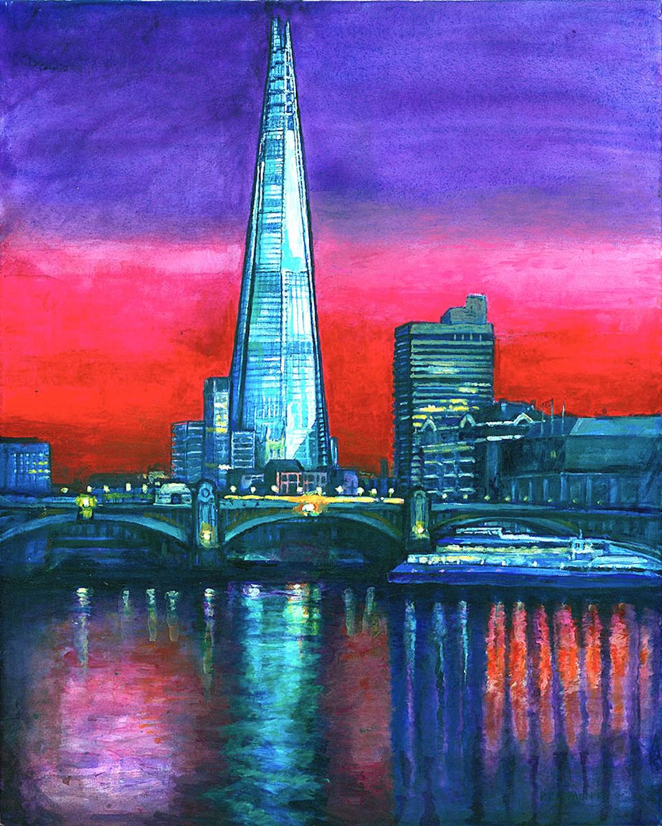 Impressionistic Cityscapes Oil Painting By Patricia Clements, 36 X 42", The Shard London, Original Artwork