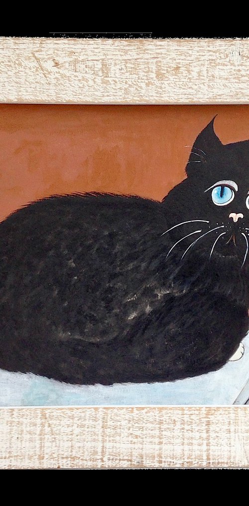 Black cat at dresser by Eleanor Gabriel