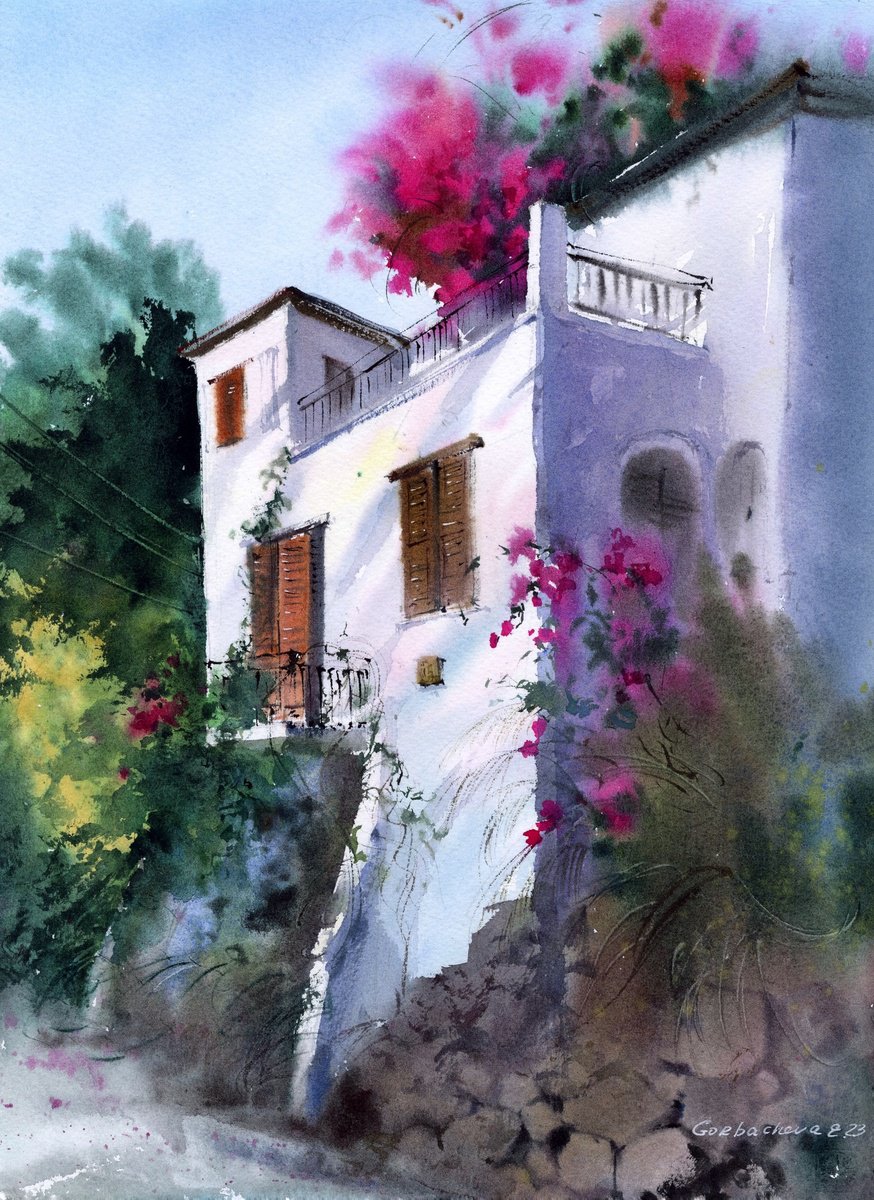 Impressionistic Cityscapes Watercolour By Eugenia Gorbacheva, 11 X 15, Karmi Cyprus, Original Artwork