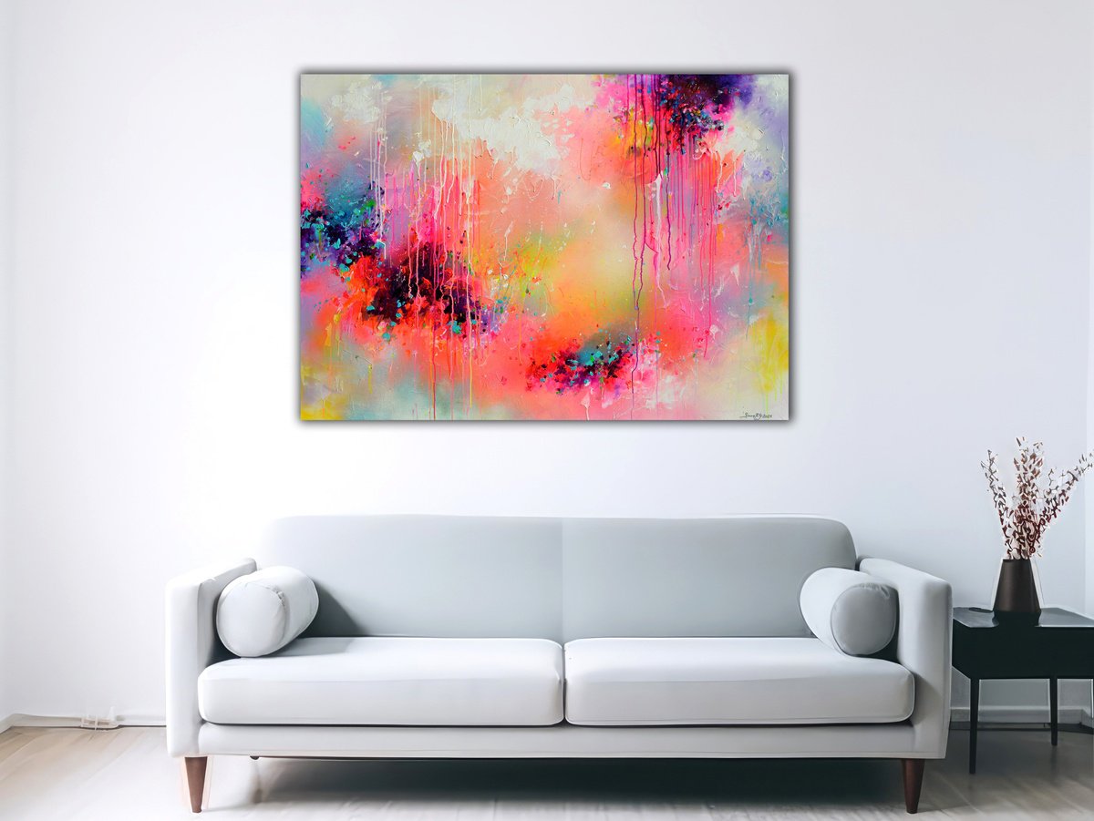 Organic Abstract Acrylic Painting By Soos Roxana Gabriela, 55 X 39", Fresh Moods 102, Original Artwork