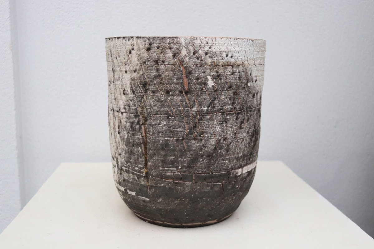 Geometric Abstract Clay Sculpture By Koen Lybaert, 7 X 8", Large Obvara Vessel, Original Artwork