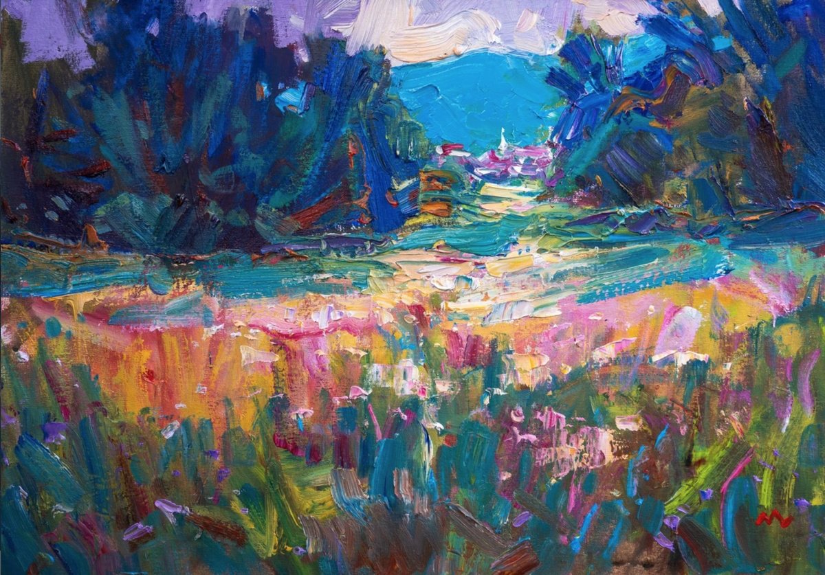 Impressionistic Landscape Oil Painting By Vasyl Moldavchuk, 20 X 14", Summer Meadow, Original Artwork