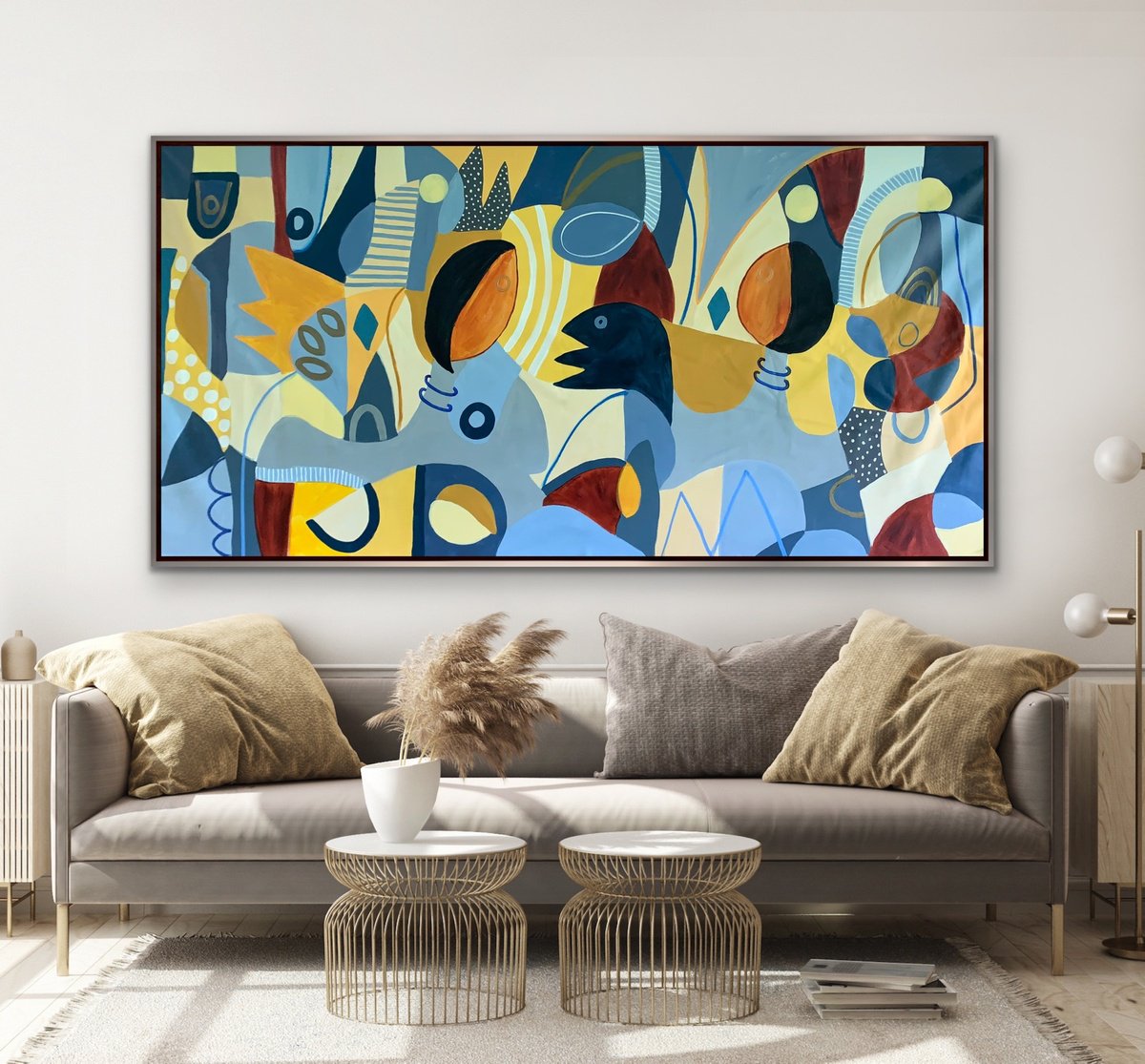 Abstract Portrait Acrylic Painting By Rashna Hackett, 72 X 35", Communication 2, Original Artwork