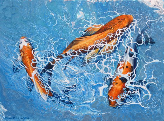 Koi Carp Acrylic painting by Janet Carson Artfinder