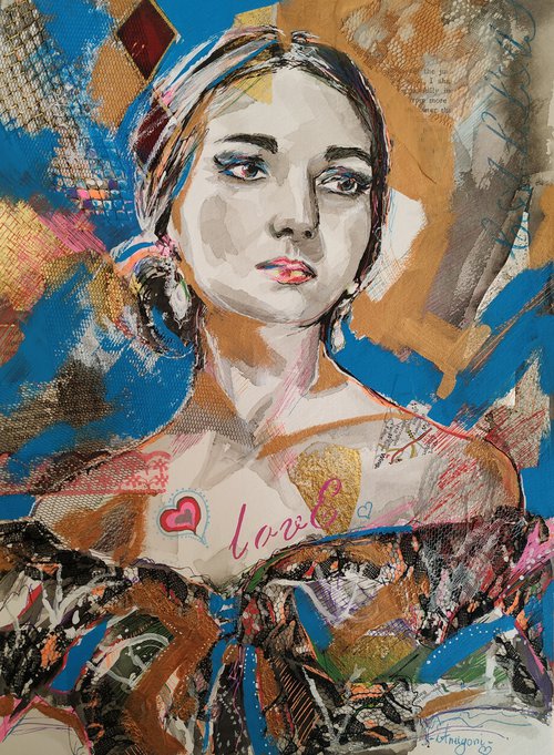 Maria Callas - Portrait mixed media drawing on paper by Antigoni Tziora
