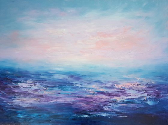 Light sunset at sea, 80×60 cm, FREE SHIPPING