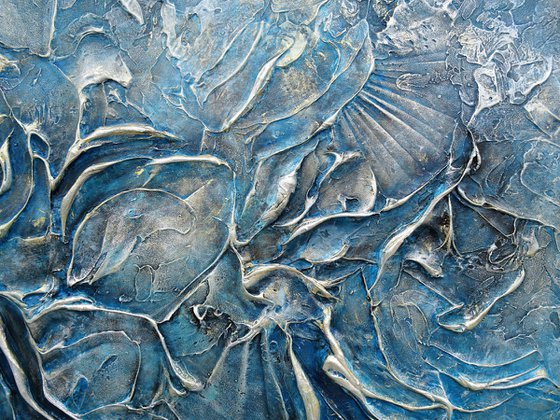 SEA SHELLS IN BLUE. Extra Large Abstract Textured Painting