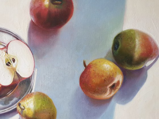 "Apples and pears. "  still life summer grape pear white liGHt original painting  GIFT (2021)