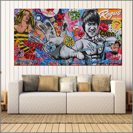 Action Hero Bruce 190cm x 100cm Bruce Lee Textured Urban Pop Art