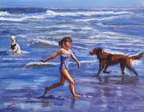 Running with wet dogs by Elena Sokolova