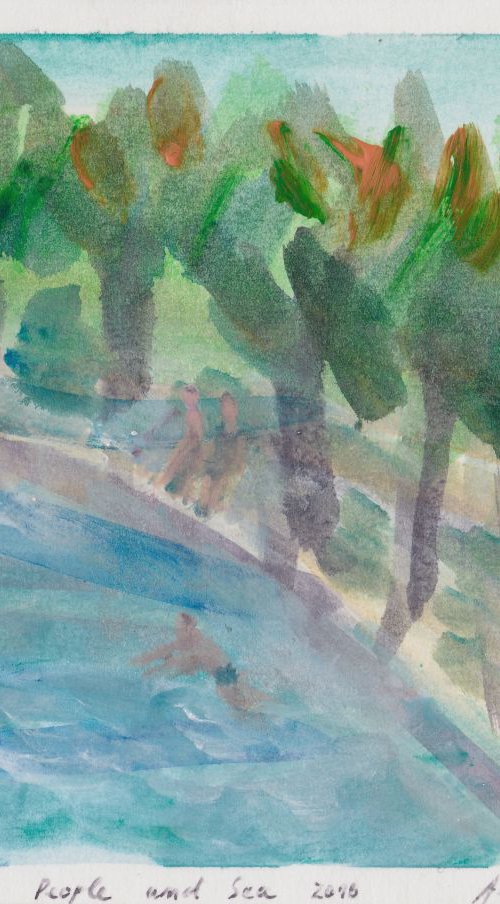 People and Sea, from Cycle Sea, 2016, acrylic on paper, 17.9 x 23.8 cm by Alenka Koderman