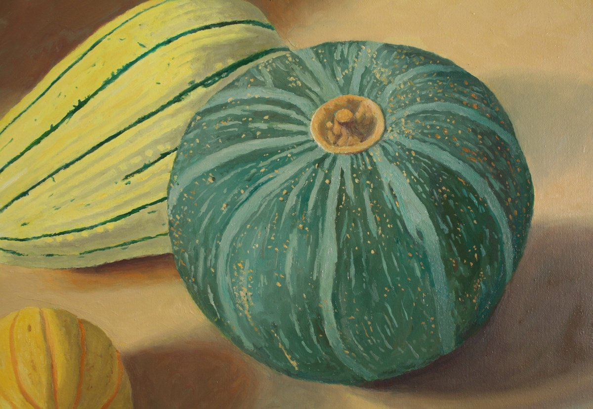 Photorealistic Still Life Oil Painting By Douglas Newton, 24 X 20, Squash, Original Artwork
