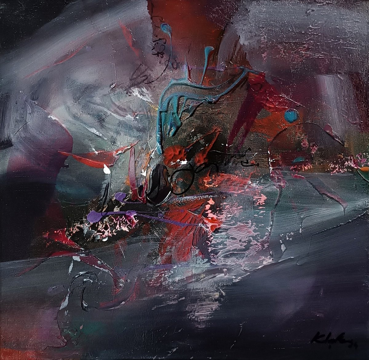 Abstract Acrylic Painting By Kloska Ovidiu, 16 X 16", Beautiful Fantastic Childhood, Original Artwork