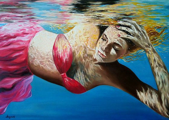 Underwater - portrait - original painting - sea