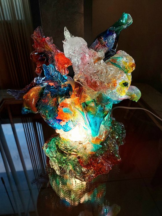 Lighted Glass Sculpture Birds