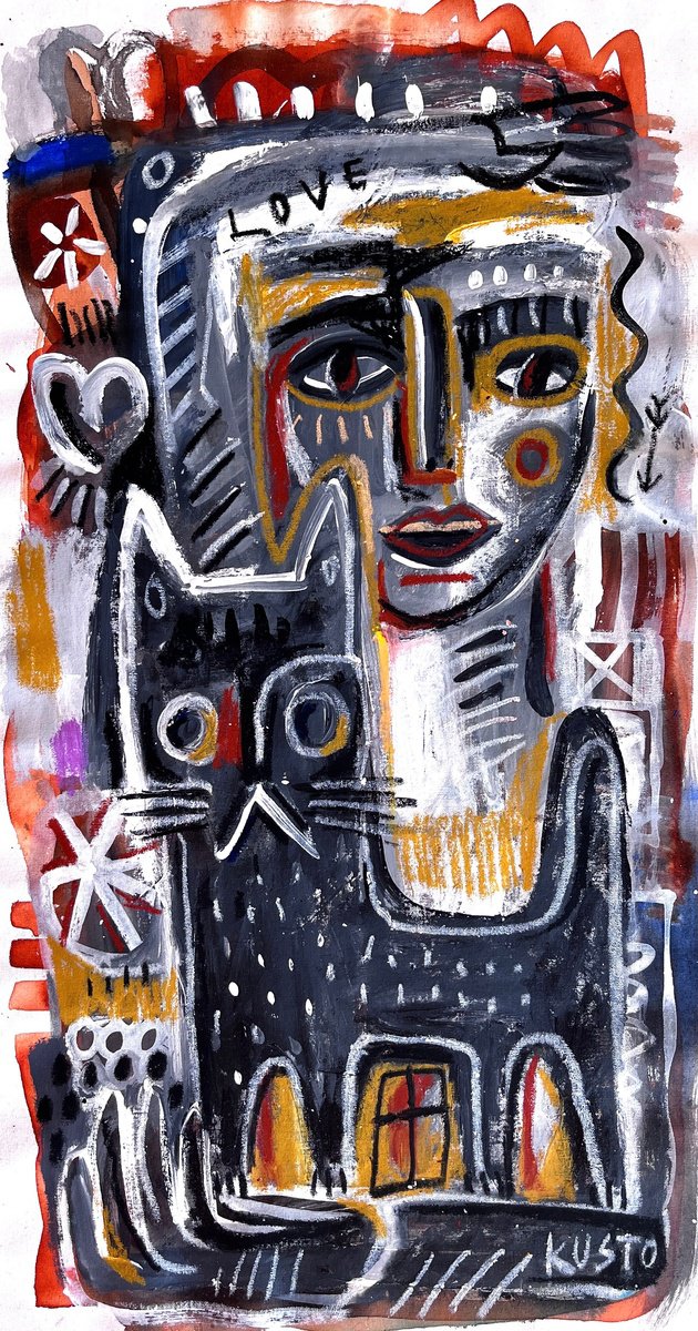 Portrait With Cat By Daria Kusto, 14 X 28, Artwork For Sale On Artfinder
