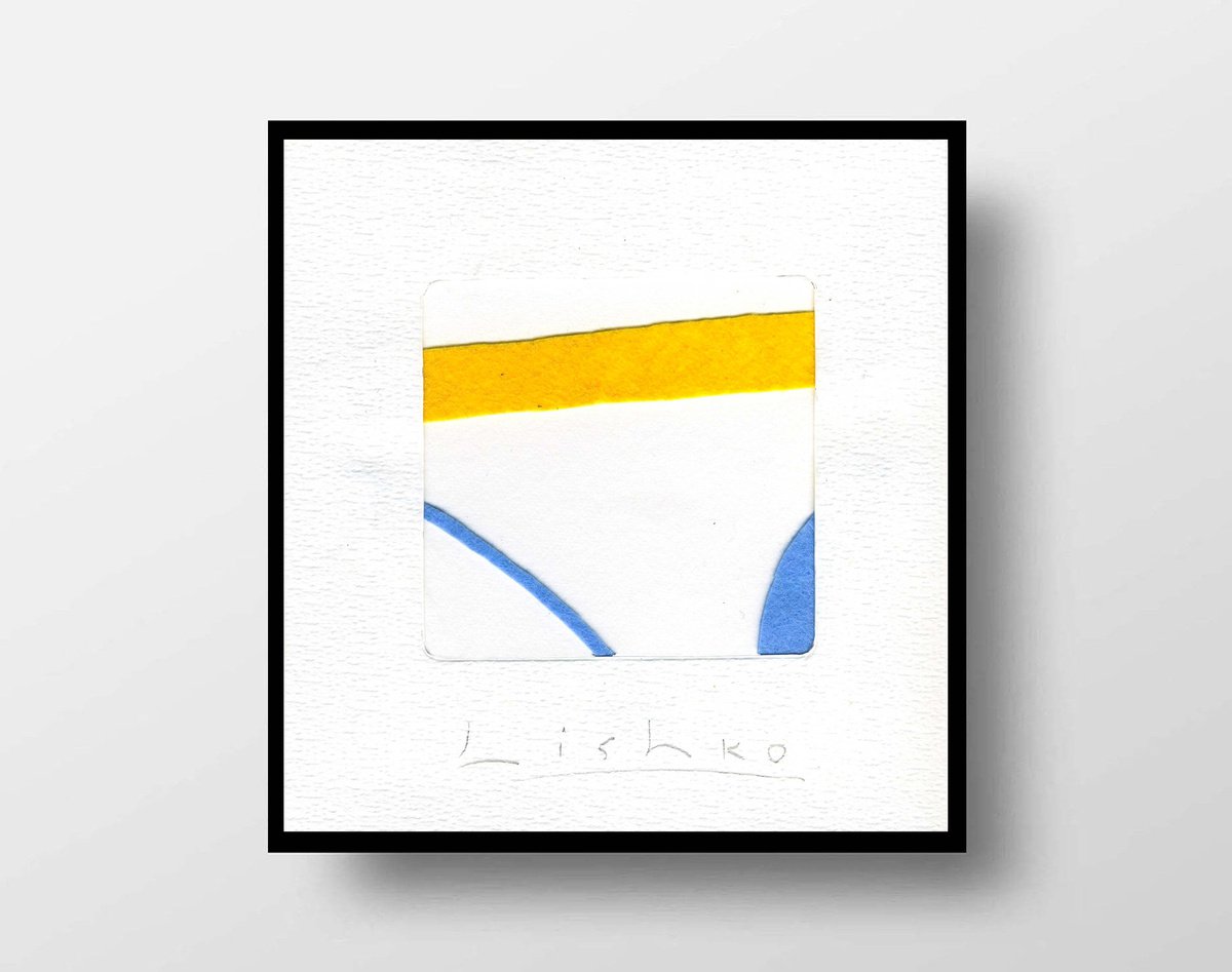 Expressive Abstract Collage By V. Lishko, 6 X 6", Yellow And Blue 15.5*15 Cm / 6,10*5,90 Inch \\, Original Artwork