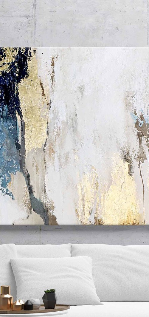 "Avalanche" Blue and gold abstract art by Yana Sagan