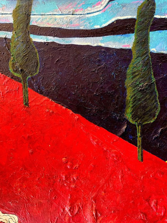 Cypresses and red meadow