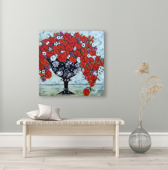 Red & White Roses with Viennese Vase