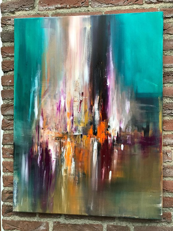 "Beginning of the night “ ,  Abstract , Acrylic Painting - 24x32 inches