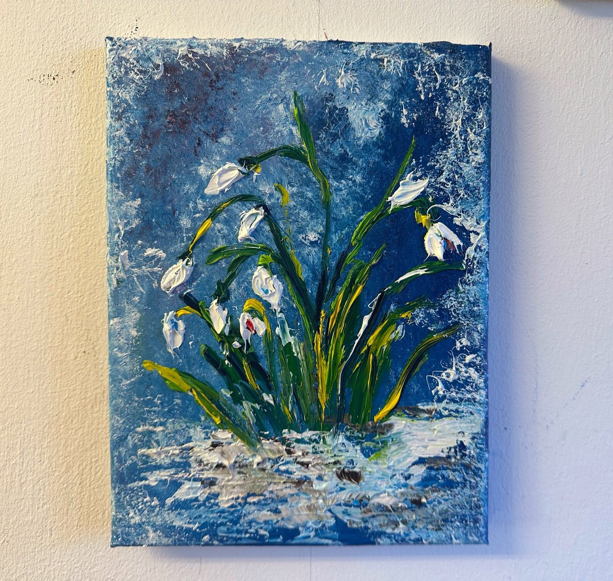 Impressionistic Botanical Oil Painting By Oksana Fedorova, 7 X 9", Snowdrops In The Park, Original Artwork