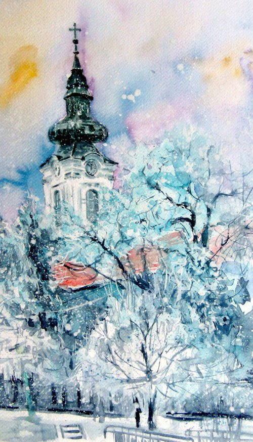 Serbian church at snowfall II by Kovács Anna Brigitta