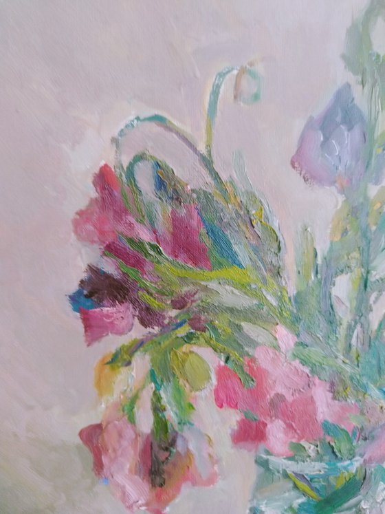 Sweet pea.  Original oil painting 2021