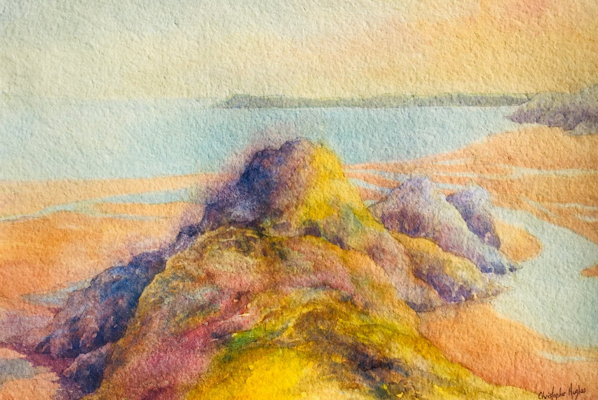 Impressionistic Landscape Watercolour By Christopher Hughes, 13 X 9, Three Cliffs Bay. The Gower.wales, Original Artwork