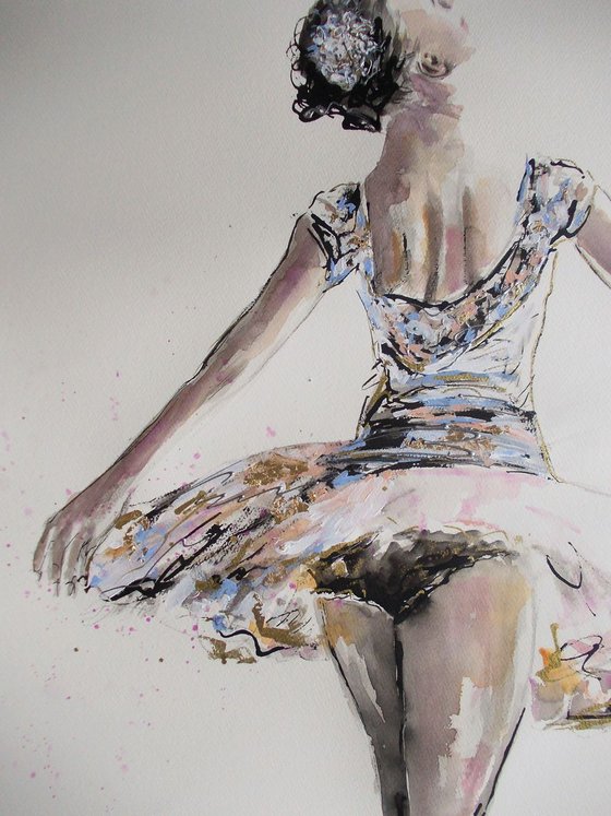 Ballerina painting-Ballet painting-ballerina watercolor, mixed media painting on paper