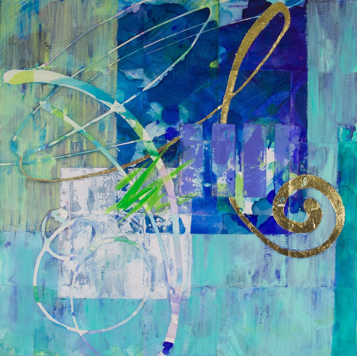 Geometric Abstract Oil Painting By Gina Valenti-Lazarchik, 20 X 20, Quartet 210, Original Artwork