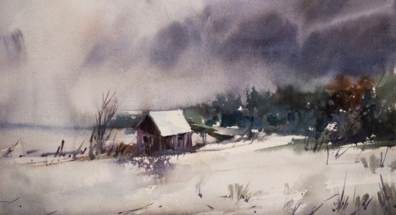 Winter Landscape with Old Barn