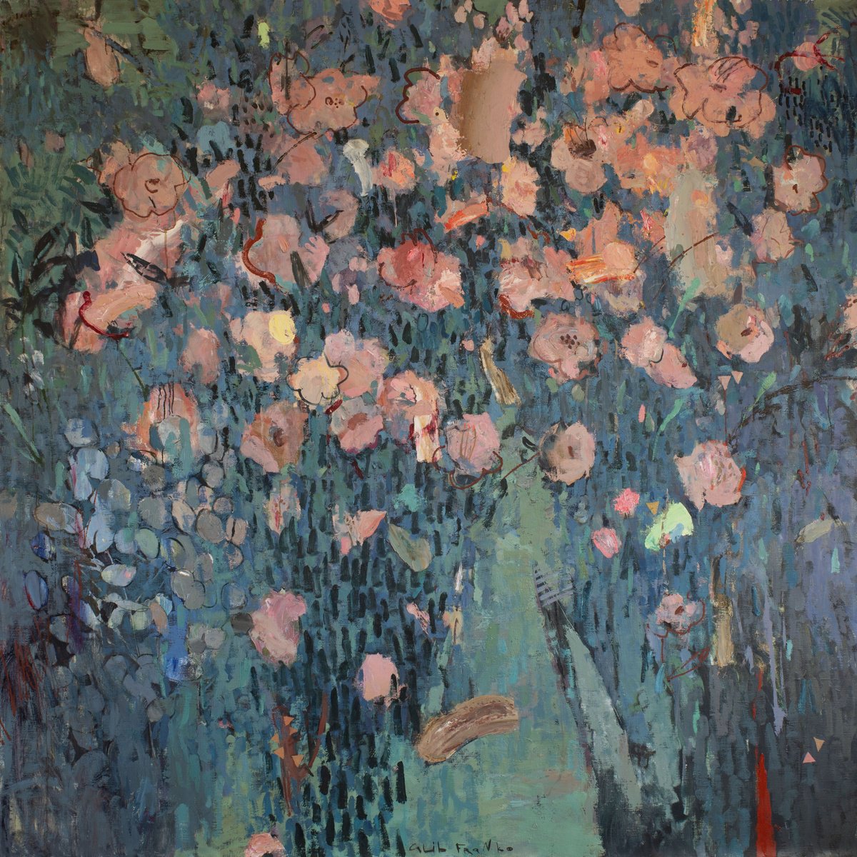 Impressionistic Landscape Oil Painting By Glib Franko, 79 X 79, Rose Garden [Strange Gardens], Original Artwork
