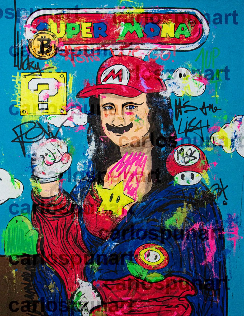 Urban And Pop Portrait Acrylic Painting By Carlos Pun Art, 43 X 59, Super Mona Lisa Bros, Original Artwork