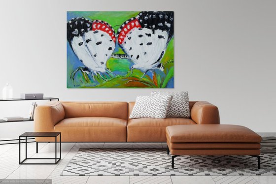 BUTTERFLIES - animal art, large original painiting oil on canvas, insect , home decor, kids room