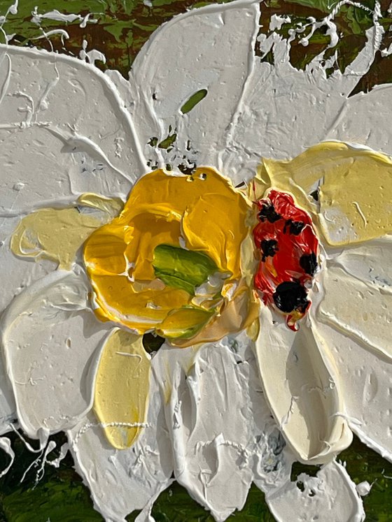 Daisy Ladybug Original Oil Painting