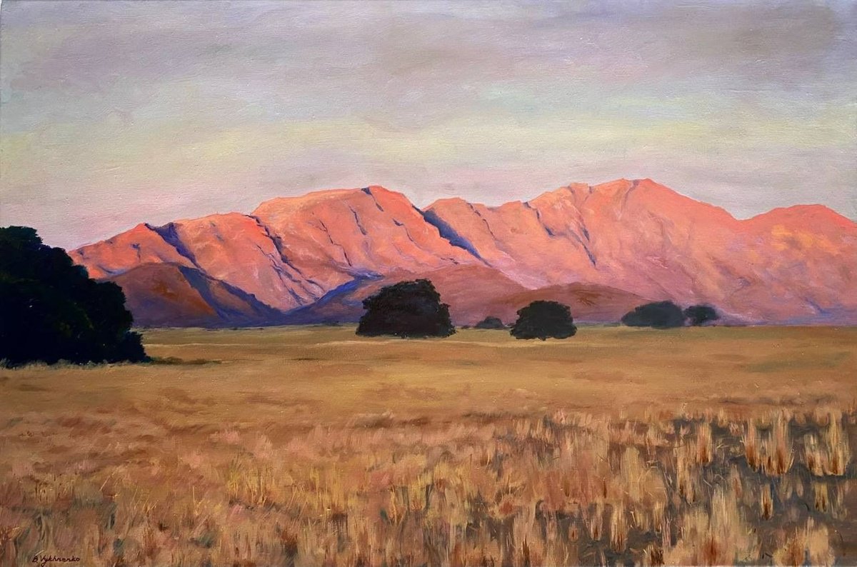 Impressionistic Landscape Oil Painting By Bohdan Vykhrenko, 24 X 16, Pink Sunset, Original Artwork