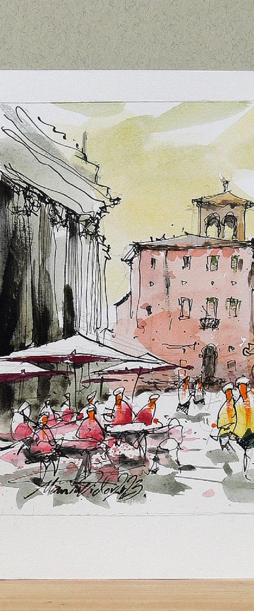 Rome, Trastevere-urban sketch. by Marin Victor