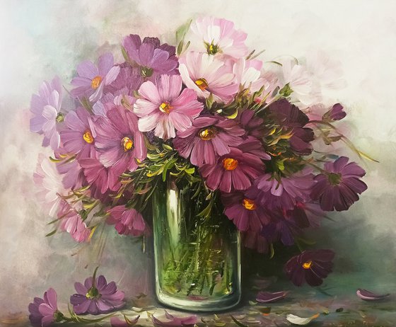 Purple flowers (60x70cm, oil painting, ready to hang)