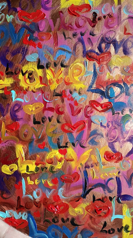 Declaration of love - love, for lovers, gift for lovers, text, word, oil painting, round format