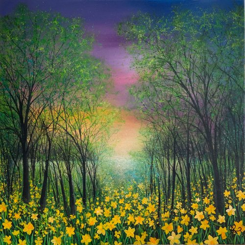 Lakeside Daffodils at Sunset XL by Jan Rogers