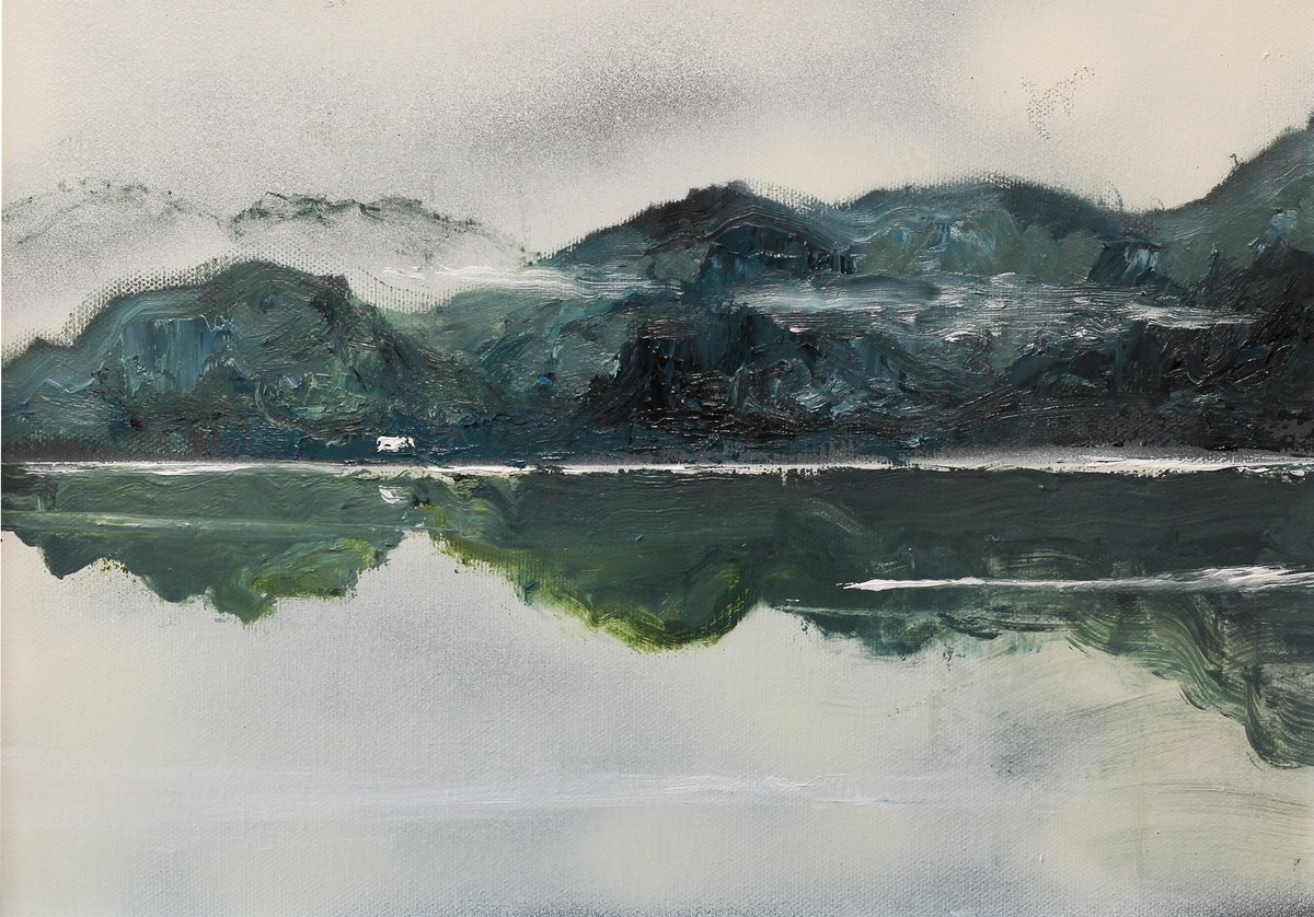 Impressionistic Landscape Oil Painting By Bill Mcarthur, 18 X 14, Misty Morning In Loch Riddon, Original Artwork