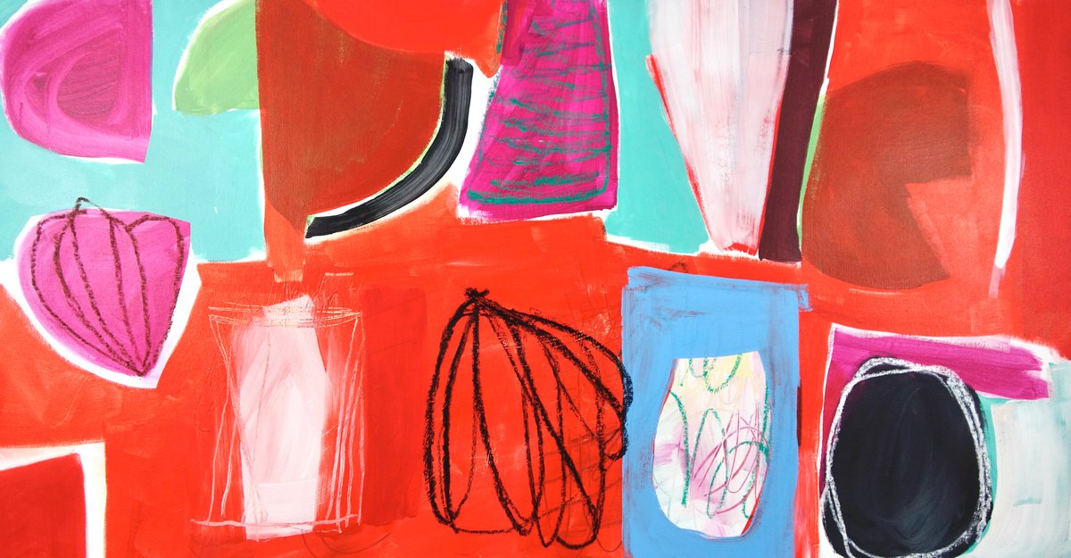 Abstract Acrylic Painting By Michelle Louis, 67 X 35", Shapes (Elemental), Original Artwork