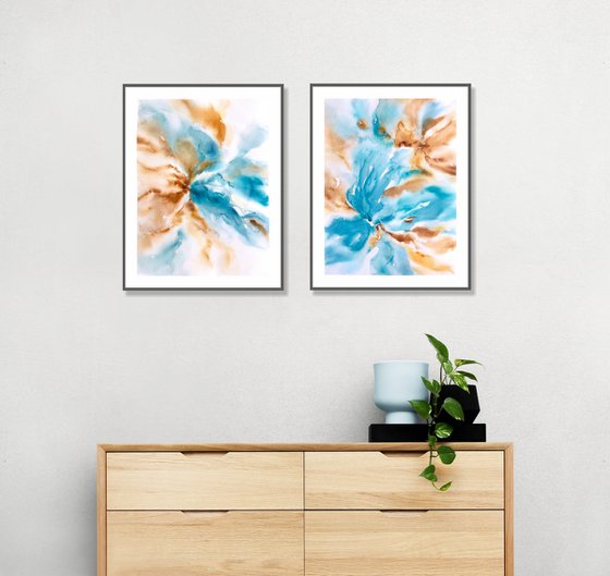 Abstract flowers diptych