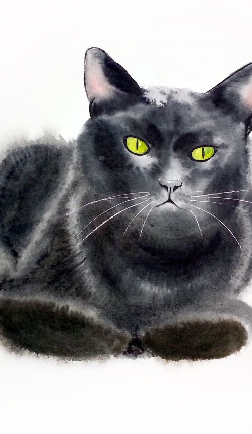 Black cat - Original Watercolo by Olga Beliaeva Watercolour
